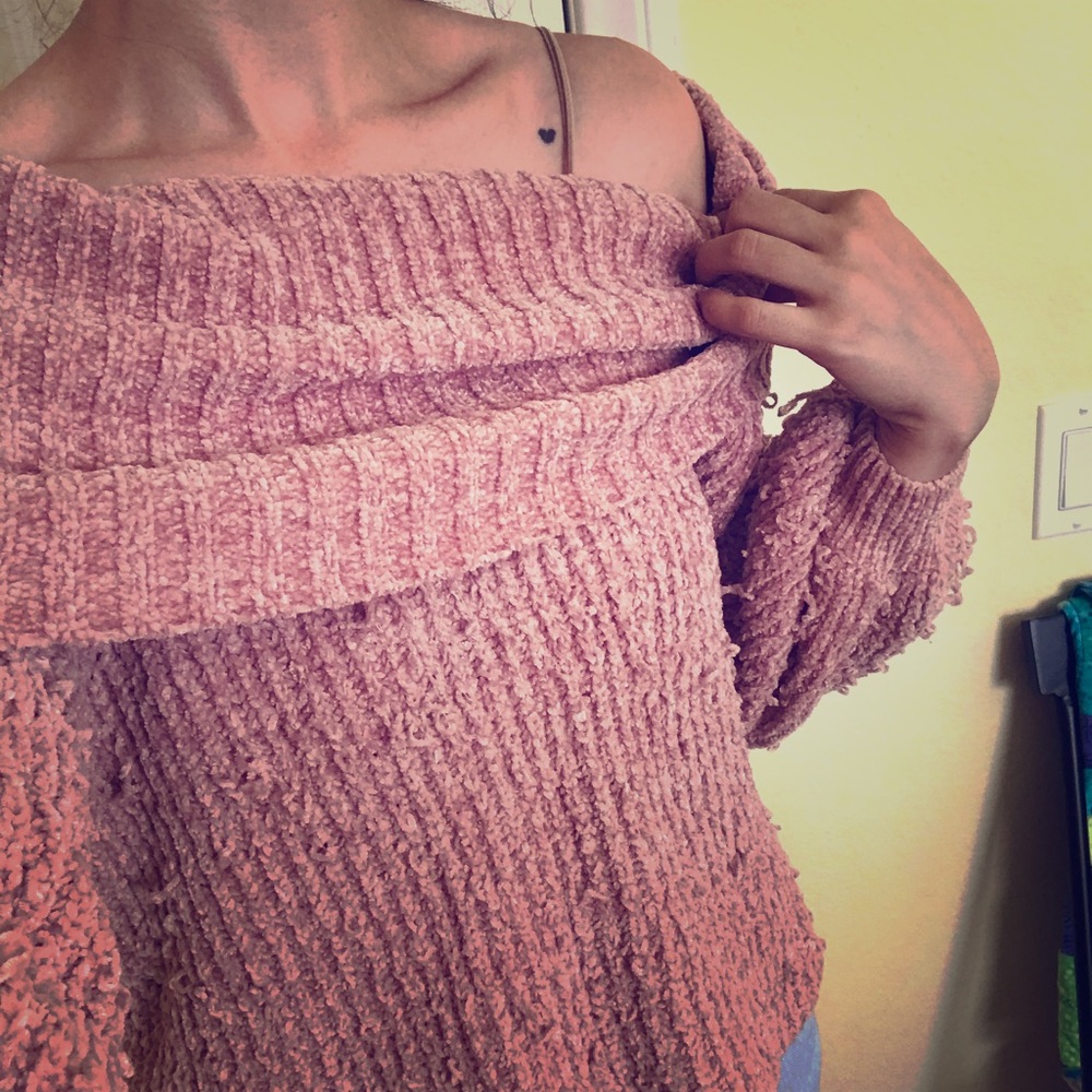 Super Soft Plush Pink Over the Shoulder Sweater